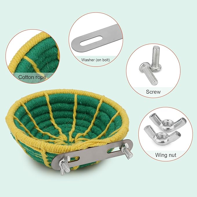 Hypeety Handmade Coton Rope Bird Breeding Nest Hatch House Bird Nest Cage for Small Parrots Budgie Parakeet Cockatiel Parakeet Conure Canary Finch Lovebird (Green)