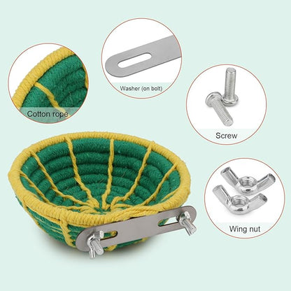 Hypeety Handmade Coton Rope Bird Breeding Nest Hatch House Bird Nest Cage for Small Parrots Budgie Parakeet Cockatiel Parakeet Conure Canary Finch Lovebird (Green)