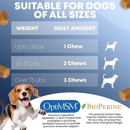 Hip and Joint Supplement for Dogs 120 Dog Chews - Advanced Glucosamine for Dogs - Chicken Flavor Hip and Joint Chews for Dogs - Dog Pain Relief Supplement - Perfect for Small to Medium and Large Breed