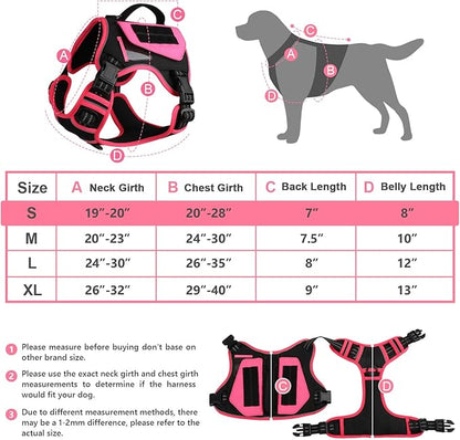 WINGOIN Tactical Dog Harness for Small Dogs, No Pull Harness with Handle Pockets Poop Bag, Reflective Dog Vest, Military Service Heavy Duty Big Dog Harness for Walking Hiking Training, Black Pink, S