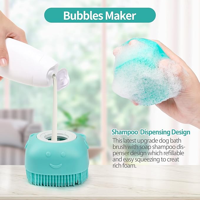 2Pack Dog Bath Brush, Soft Silicone Pet Shampoo Massage Dispenser Grooming Shower Brush for Short Long Haired Dogs and Cats Washing, ISWAYSTORE