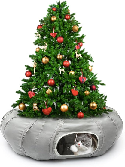 AUOON Cat Play Tunnel - Round Cat Tunnel with Bed | Interactive Cat Toys for Indoor Cats Kitten Kitty Puppy Rabbit Ferret (Light Grey)