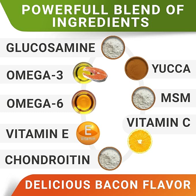 Glucosamine Treats for Dogs - Joint Supplement w/Omega-3 Fish Oil - Chondroitin, MSM - Advanced Mobility Chews - Joint Pain Relief - Hip & Joint Care - Peanut Butter Flavor - 240 Ct