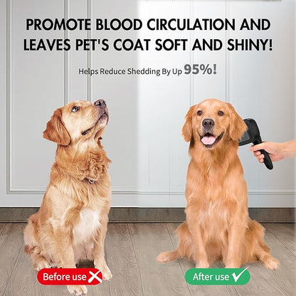 Dog Self Cleaning Slicker Brush for Shedding, Ideal for Short Long Haired Dogs, Including Cat. Removes Loose Fur, Undercoat, Mats, Tangled Hair. Suit for Large Medium Small Animal, Black