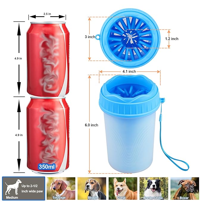 Dog Paw Cleaner, Dog Paw Washer, Buddy Muddy Paw Cleaner,Medium Portable Silicone Pet Cleaning Brush Cup, Pet Foot Washer for Small Medium Breed Dogs, Free Towel, Blue