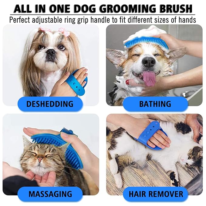 2 Pcs Dog Grooming Brush, Pet Shampoo Brush Dog Bath Grooming Shedding Brush Soothing Massage Rubber Comb with Adjustable Strap for Short Long Haired Dogs and Cats