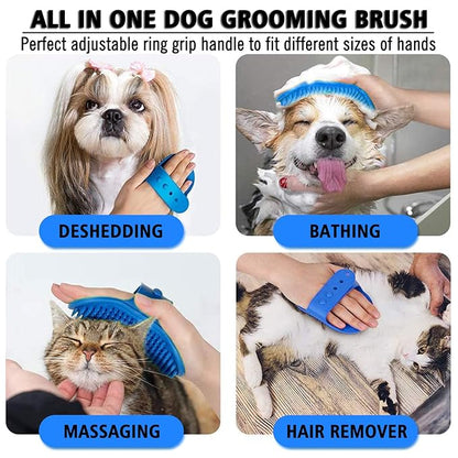 2 Pcs Dog Grooming Brush, Pet Shampoo Brush Dog Bath Grooming Shedding Brush Soothing Massage Rubber Comb with Adjustable Strap for Short Long Haired Dogs and Cats