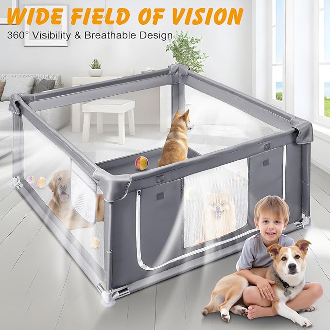 48x48x26 Inch Dog Playpen for Puppies & Small Dogs,Foldable Portable Soft Indoor/Outdoor Pet Fence with Gate,Dog Play Enclosure
