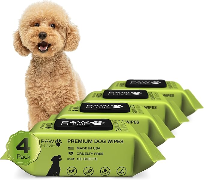 Pawfume Dog Wipes 4 x 100 Count, Pet Wipes  Hypoallergenic & Gentle Dog Wipes for Eyes, Face, Butt, and Paws  Cleaning & Deodorizing, Grooming Tear Stain Wipes for Puppy, Adult Dogs & Cats