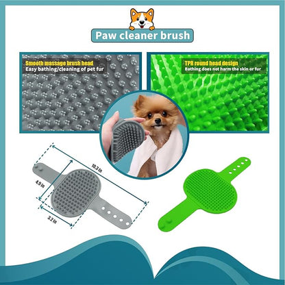 Dog Paw Cleaner Brush with Handle, Green, Large (for Medium Large Breed Dogs, Includes 2 Absorbent Towels & 2 Adjustable Dog Bath Brushes for Short and Long Hair Pet)