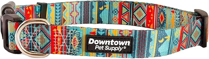 Downtown Pet Supply - Best, Cute & Fancy Dog Collar - Lightweight Adjustable Dog Collar with Quick Buckle & D-Ring - Hand Wash Safe - Tribal - M - Medium Dog Collar