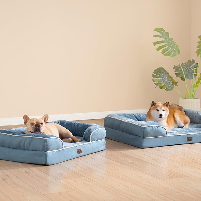 EHEYCIGA Orthopedic Dog Bed for Medium Dogs, Waterproof Memory Foam Medium Dog Beds with Sides, Non-Slip Bottom and Egg-Crate Foam Medium Dog Couch Bed with Washable Removable Cover, Washed Blue