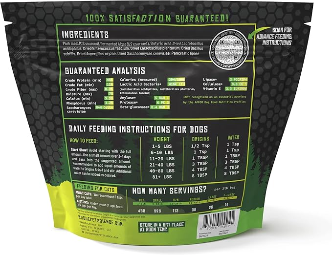 ROGUE PET SCIENCE Origins 5-in-1 Dog Supplement - Powdered Food Topper w/Natural Heirloom Pork Protein- Supports Healthy Digestion, Skin, and Coat - Helps Reduce Itching & Joint Inflammation (2 lbs)