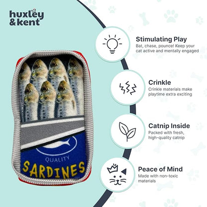 Huxley & Kent Plush Cat Toy - Interactive Catnip Toy for Cats & Kittens - Soft with Crinkle & Catnip - Fun Indoor Play - Sardine Tin