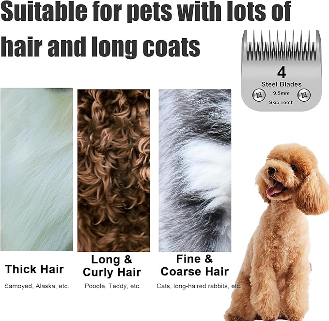 4 Skip Tooth Detachable Pet Dog Grooming Steel Blades,Compatible with Andis,Oster A5,Wahl KM10 Series Clippers,Cut Length 3/8-Inch (9.5mm)ï¼1 Pack