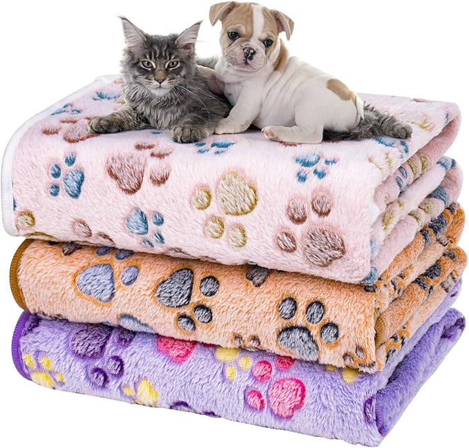 Dono 1 Pack 3 Dog Blankets, Soft Fluffy Fleece Pet Blanket Warm Sleep Mat Paw Print Design Puppy Kitten Throw Blanket Doggy Mat, Blanket for Dogs