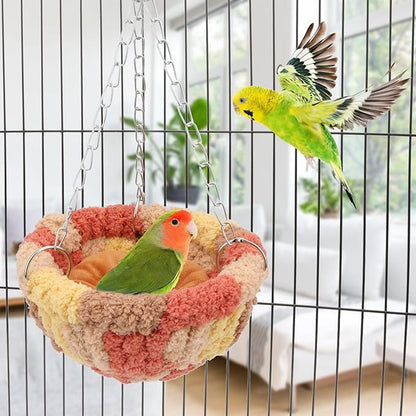 Wontee Bird Nest Bed Parrot Hanging Swing Hammock Bird Cage House for Budgies Parakeets Cockatiels Lovebirds Conures (Orange)