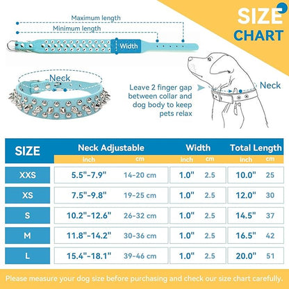 PETCARE Spiked Dog Collar Blue Soft Pu Leather Funny Mushrooms Rivet Spike Studded Puppy Collar Adjustable Outdoor Pet Dog Collar for Small Medium Large Dogs Cats Chihuahua Pug Pit Bull Dog Collars