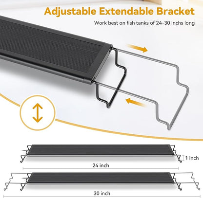 hygger 24W LED Aquarium Light, 24-30 Inch Fish Tank Light with Timer Auto On/Off, Sunrise Sunset Mode, Adjustable Brightness and Colors, Full Spectrum Light with Extendable Brackets for Freshwater