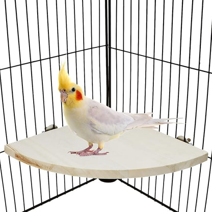 Wontee Bird Perch Stand 2 Pack Wooden Platform Corner Ledge for Budgies Cockatiels Conures African Greys Rats Gerbils Chinchillas Squirrels (L (7.9"x7.9")
