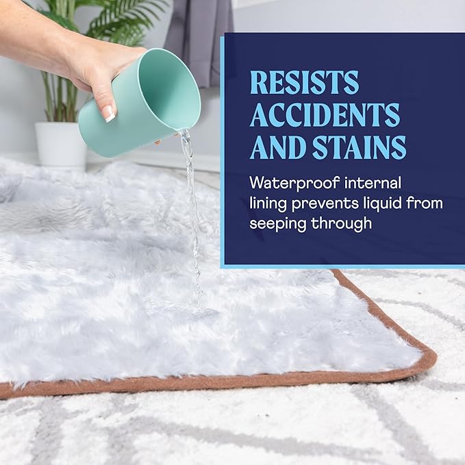 PupProtector Waterproof Throw Blanket for Dogs and Cats, Pet Blanket Cover for Couches, Sofas, Beds, Car Seats, Furniture, Calming Soft Faux Fur, White with Brown Accents, Original (60" L x 50" W)