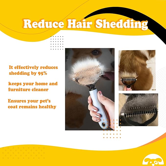 PetnBeyond Undercoat Rake - Double Sided Dematting Brush Tool for Cats and Dogs - Shedding Comb Mat Remover Deshedder - Safe Detangler - Dog Grooming Brush - Easy Mats and Tangles Removing - Cat Brush