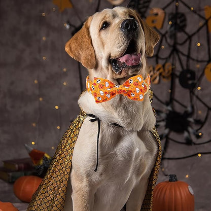 ARING PET Halloween Dog Collar-Cotton Pumpkin Dog Collar with Bow, Adjustable Halloween Themed Bowtie Dog Collars Pet Necklace with Metal Buckle for Girl&Boy Dogs
