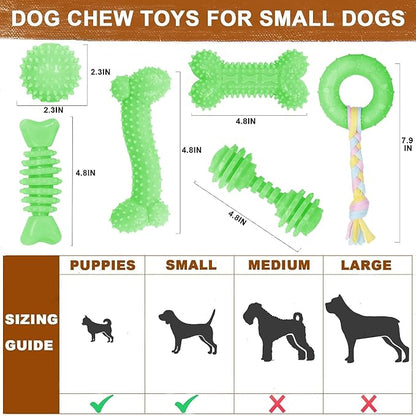 Puppy Toys, 6 Pack Dog Chew Toys for Puppy, Cute Green Small Dog Toys Teething Toys for Puppies, Soft Durable Interactive Chew Toy for Small Dogs
