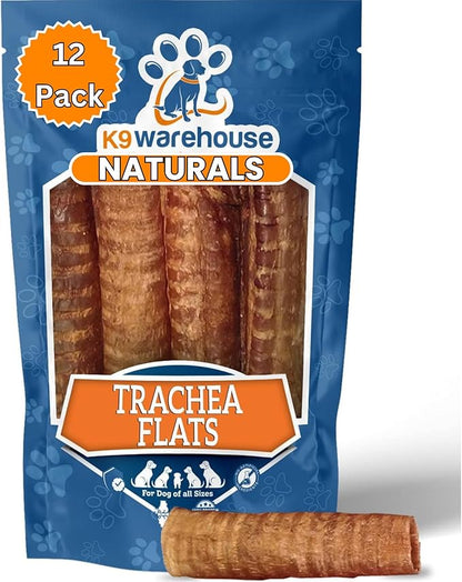 K9warehouse® - 6 Inch Beef Trachea Dog Chews - 12 Count Trachea Flats for Dogs - Packed in USA - Trachea Dog Treats - All Natural Grass-Fed Beef Dog Chews - Rich in Glucosamine Chondroitin