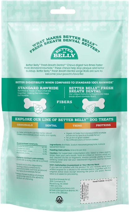 Better Belly Highly Digestible Rawhide Dental Chews, Treat Your Dog to a Chew with NO Artificial Colors or Flavors