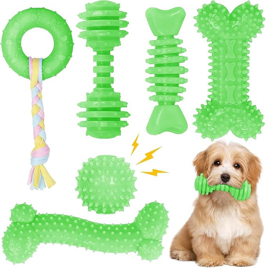 Puppy Toys, 6 Pack Dog Chew Toys for Puppy, Cute Green Small Dog Toys Teething Toys for Puppies, Soft Durable Interactive Chew Toy for Small Dogs