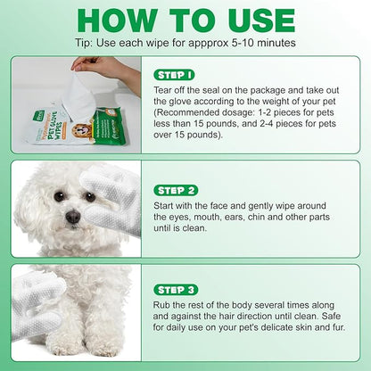 Pet Glove Wipes UNSCENTED for Dogs and Cats No-Rinse, Deodorizing, Grooming Gloves for Paws, Face, Butt, and Legs, Portable Travel-Friendly, Family Stockpile, 10 PCS Hypoallergenic Wipes