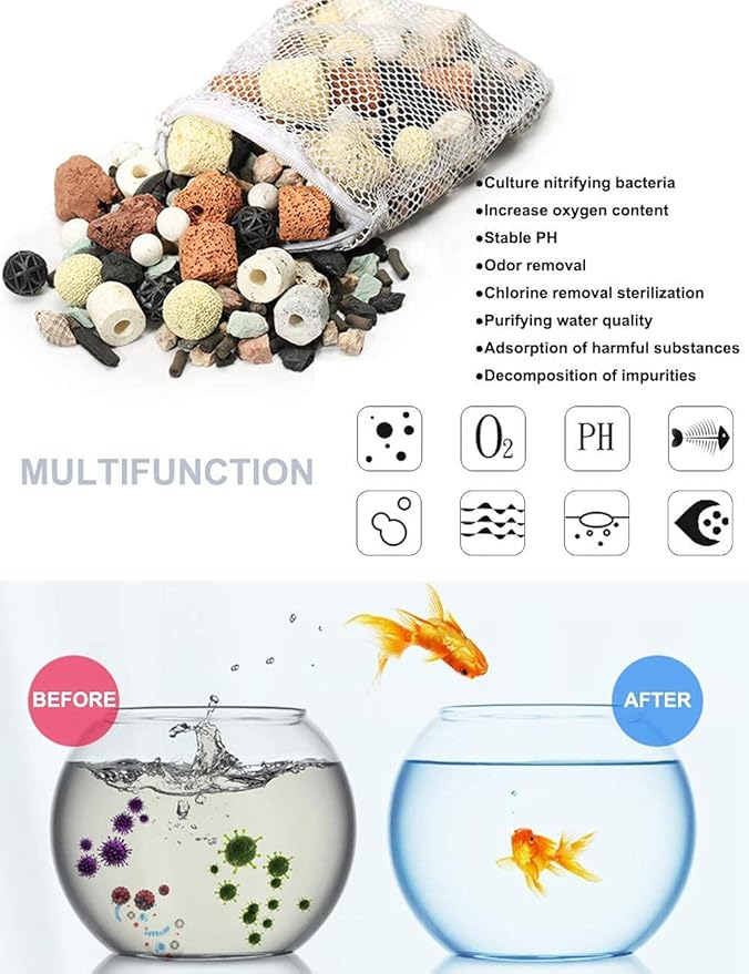 GOLDEAL Bio Balls Ceramic Rings Set, Aquarium Biological Filter Media with Mesh Bag for Fish Tank and Pond, Fish Tank Filter, Decorations, Accessories (4Pack,4.4 lb)