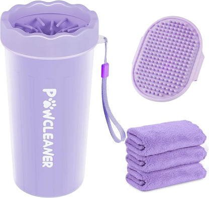 Dog Paw Cleaner for Dogs, (with 3Pcs Absorbent Towels & Adjustable Bath Brush) Dog Paw Washer,Pet Foot Cleaner (Purple, Large)