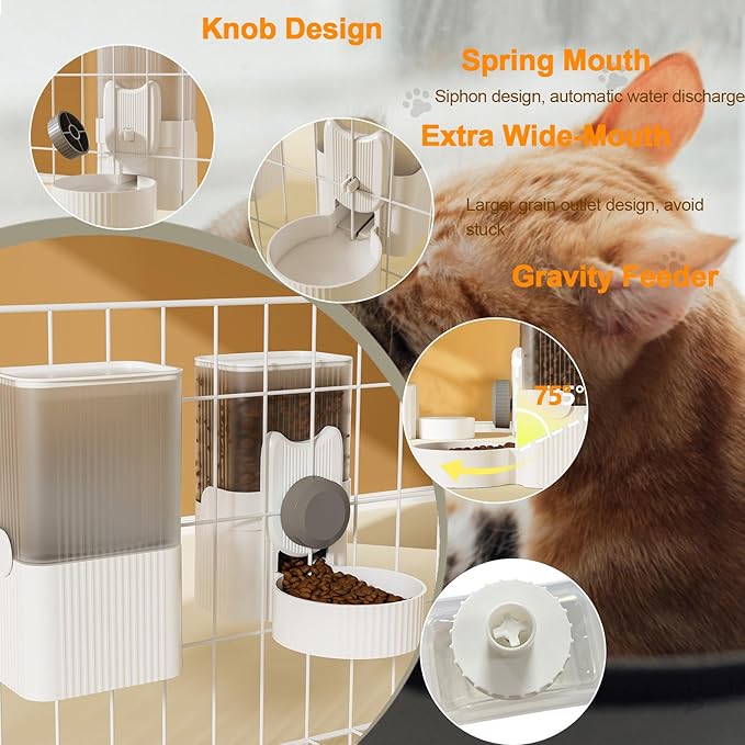 Rabbit Feeder for Cage,Hanging Automatic Cat Feeder and Water Dispenser,Ferret Cage Accessories,Food Water Bowl for Cats Rabbit Guinea Pig Cages(Cage Grid Spacing Over 1.2'')