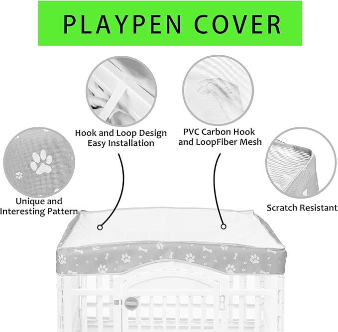 2 Pack Dog Playpen Cover and Bottom Pad Fits for 36 Inch 4 Panels Pet Playpen, Dog Crate Pad Puppy Play Pen Cover, Hoop and Loop Design (Note: Playpen Not Included). -Gray