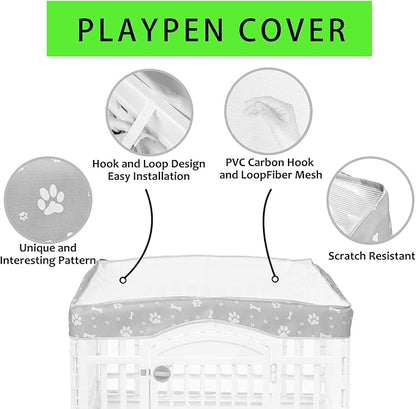 2 Pack Dog Playpen Cover and Bottom Pad Fits for 36 Inch 4 Panels Pet Playpen, Dog Crate Pad Puppy Play Pen Cover, Hoop and Loop Design (Note: Playpen Not Included). -Gray