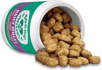 Doggie Dailies 5 in 1 Multivitamin for Dogs, Dog Multivitamin for Skin and Coat Health, Joint Health, Improved Digestion, Antioxidants, Support a Healthy Immune System (Peanut Butter) 225 Soft Chews