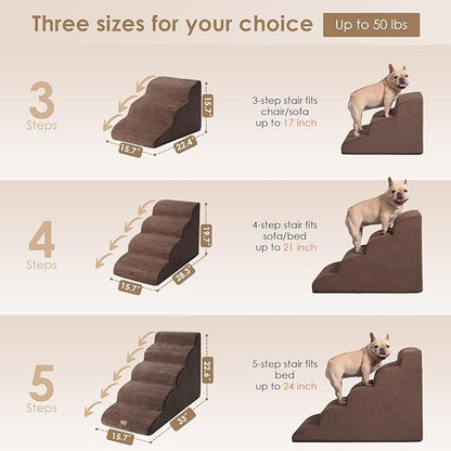 EHEYCIGA Curved Dog Stairs Ramp for High Beds 19.7" H, 4-Step Dog Steps for Small Dogs and Cats, Pet Stairs for High Bed Climbing, Non-Slip Balanced Pet Step Indoor, Brown