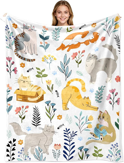 Cat Blanket Gifts for Women Girls Soft Flannel Cats Throw Blanket Merch Stuff for Cat Lovers 50"X 40"