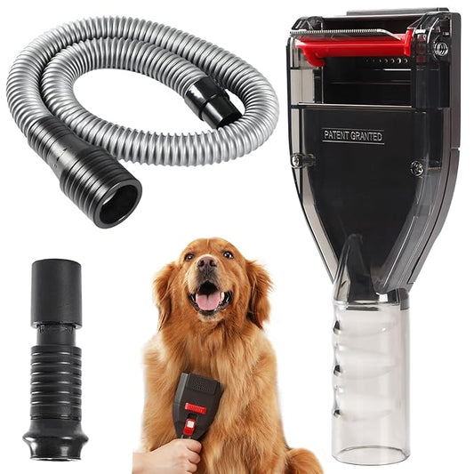 Dog Hair Vacuum Attachment for Most Vacuums, Pet Shedding Grooming Brush Tool with Long Extension Hose and Universal Vac Hose Adapters (Universal)