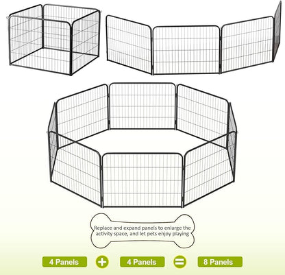 BestPet | Dog Playpen Extender | 24 Inch, 4 Panels | Heavy Duty Metal Pet Exercise Pen | Indoor Outdoor Fence Panels | Rust-Resistant, Removable, Tool-Free Setup | Anti-Skid, Expandable Design