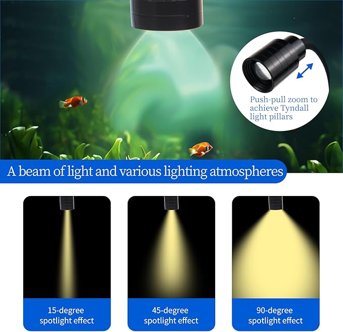 Mini Clip On Aquarium Light Small Dimmable Fish Tank Light USB Spotlight with 3 Light Modes 10-Level Brightness for 1 to 3 Gallon Tanks (Adapter NOT Included)