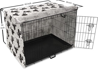 Ambesonne Cactus Dog Crate Cover, Monochrome Saguaro Succulent Botanical Continuous Pattern Plain Background, Easy to Use Pet Kennel Cover for Medium Large Dogs, 42 Inch, Charcoal Grey