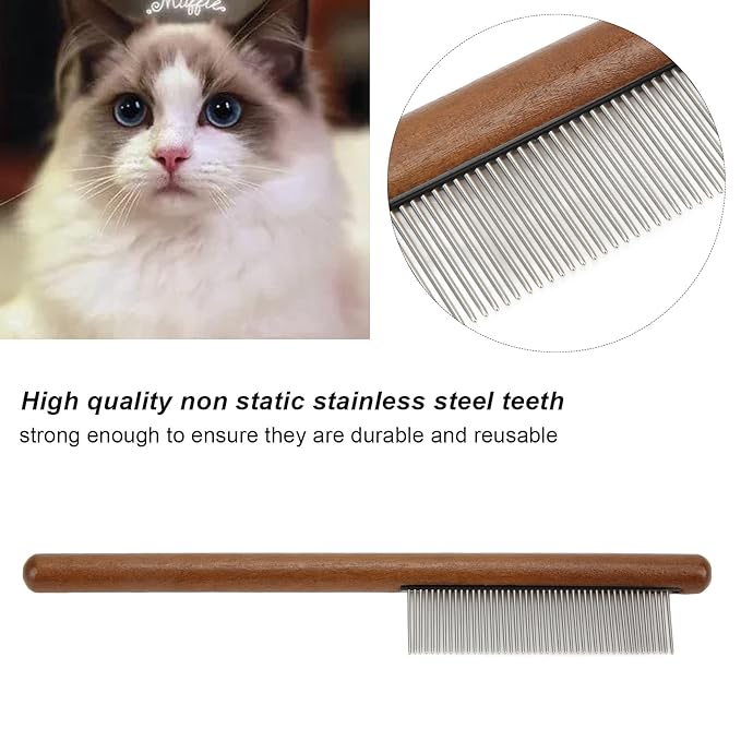 Pet Comb for Grooming Logh Haired - Dog and Cat Flea Comb - Removes and Prevents Matted Fur Brush - Stainless Steel Teeth Grooming Comb for Pet Cleaning Styling Hair