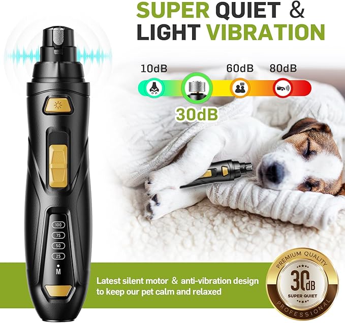 Dog Nail Grinder Super Quiet Dog Nail Trimmers 3 Grinding Wheels 3 Speed Rechargeable Pet Nail Grinder LED Display Dog Nail Clippers Kit for Large Medium Small Dogs Cats Dog Nail File Toenail Clippers