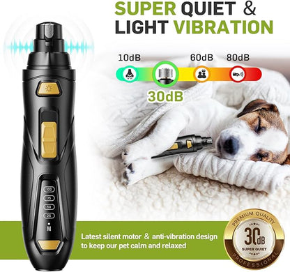 Dog Nail Grinder Super Quiet Dog Nail Trimmers 3 Grinding Wheels 3 Speed Rechargeable Pet Nail Grinder LED Display Dog Nail Clippers Kit for Large Medium Small Dogs Cats Dog Nail File Toenail Clippers