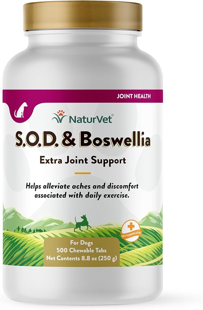NaturVet S.O.D. & Boswellia Extra Joint Support Dog Supplement  Dog Hip Supplement  Helps Alleviate Aches, Pain  for Dog Flexibility, Healthy Joint Function  500 Ct. Chewable Tablets