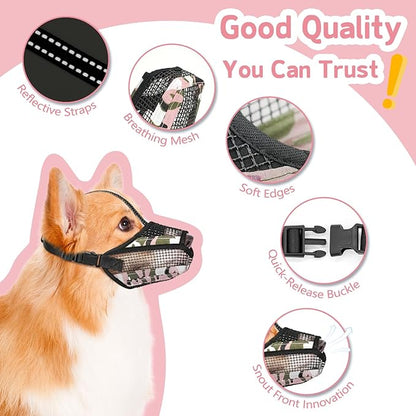 Dog Muzzle for Large Medium Small Dogs, Soft Mesh Muzzle for Dogs with Reflective Adjustable Strap, Prevent Biting Chewing and Licking, Dog Nose Open Design for Reduction Friction (Pink, L)