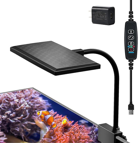 Clip-on Aquarium Light 8w (3 Timers, 3 Modes, 10 Dimming, Split Power) for Coral, Reef, Saltwater Fish, Algae Scrubber Nano/Mini/Pico/Refugium Tank,1-10Gallon(5-12in) Aquarium